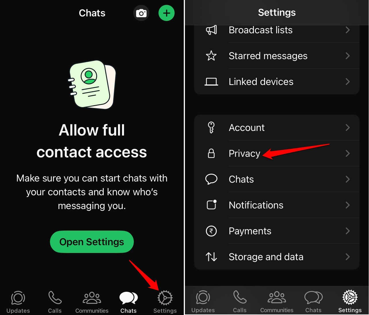 whatsapp iOS privacy controls