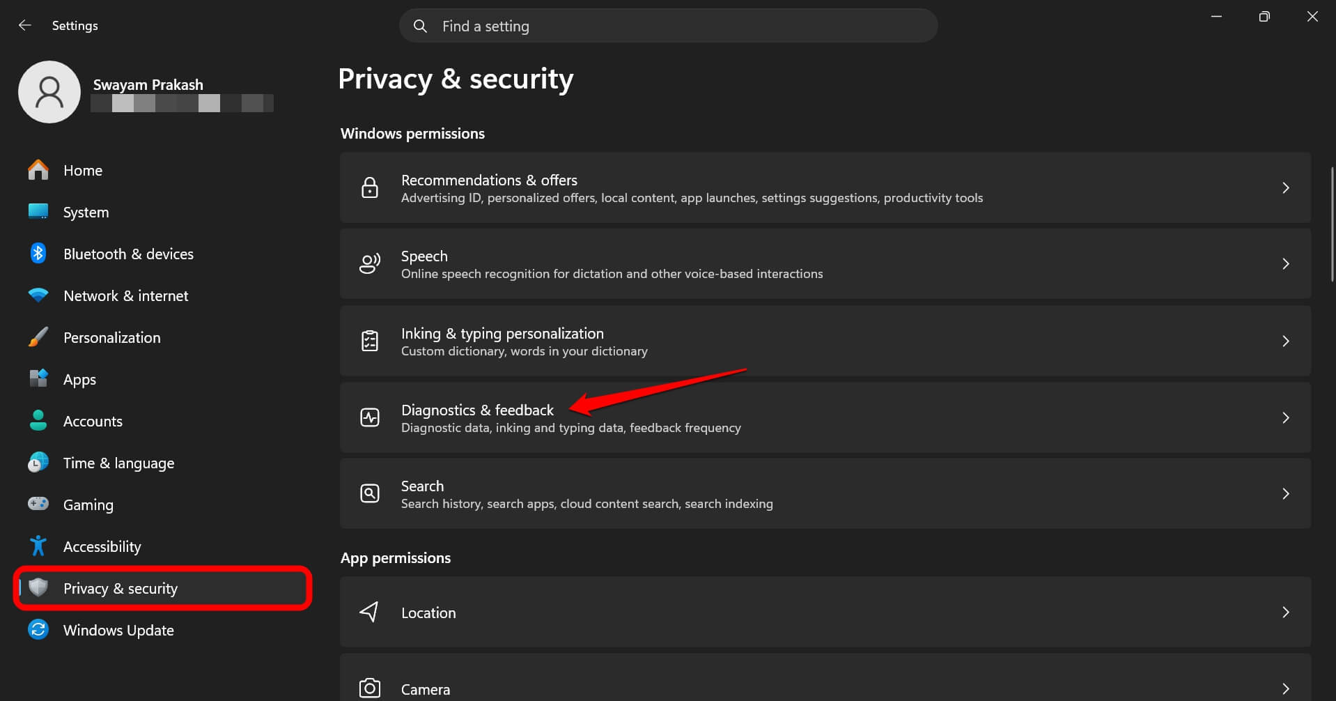 windows 11 diagnostics and feedbacks