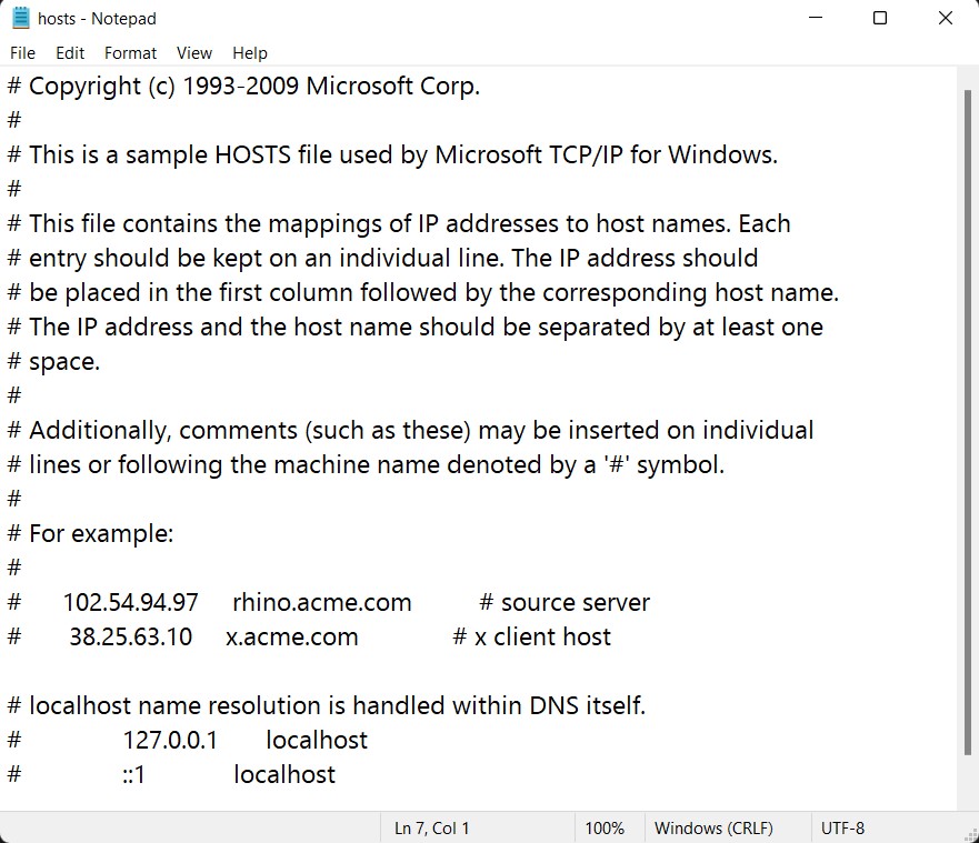 windows 11 hosts file