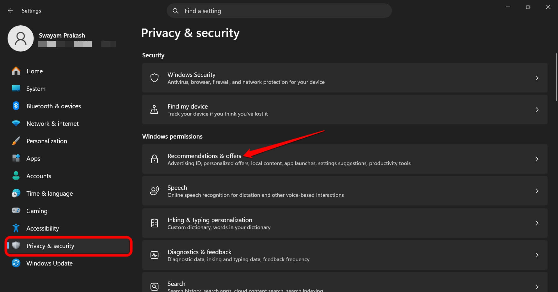 windows 11 recommendations and offers