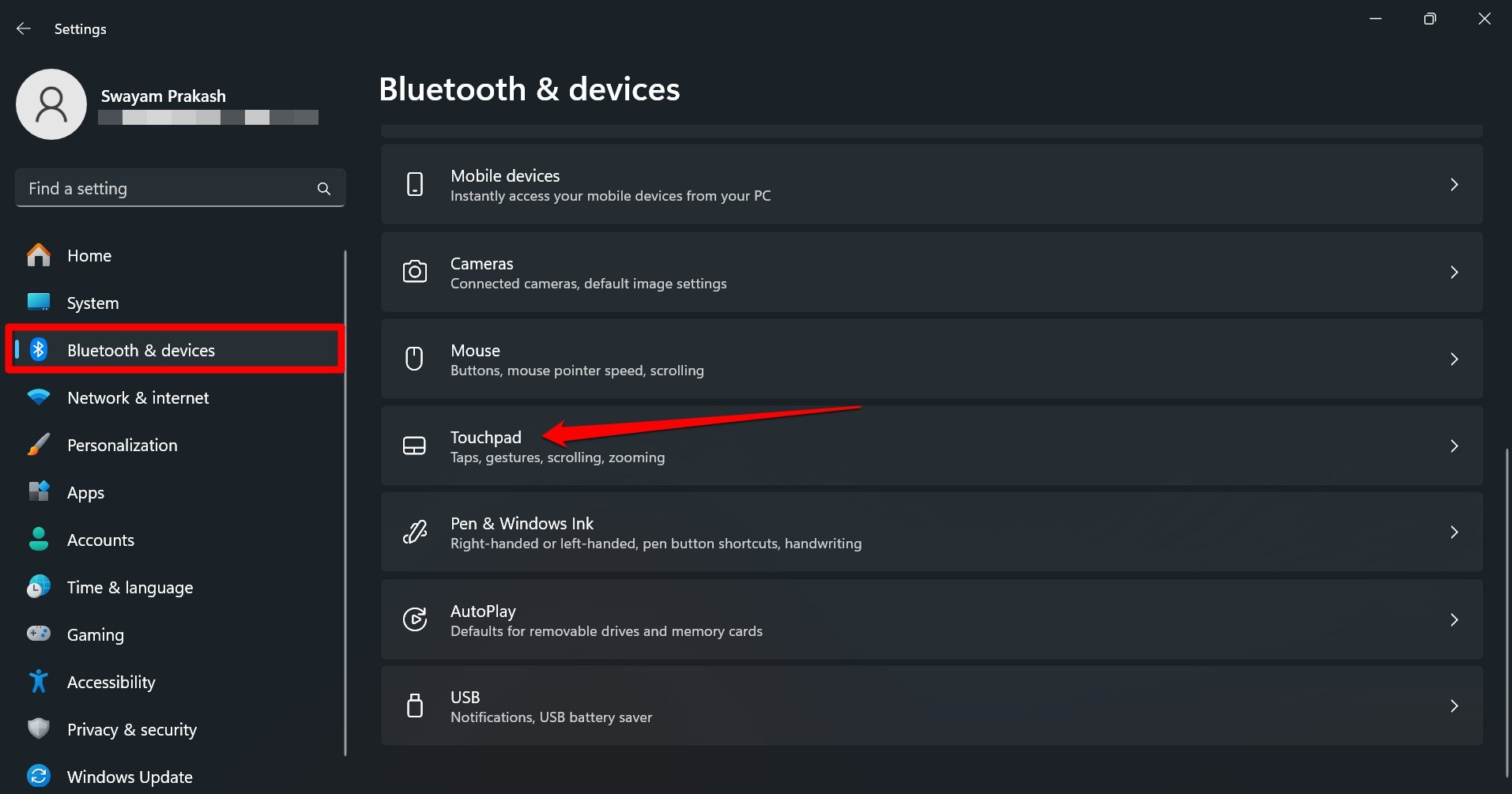 windows 11 touchpad settings