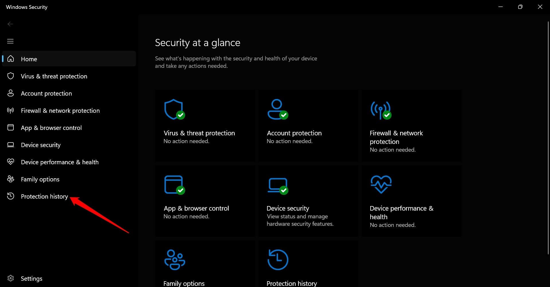windows security protection history