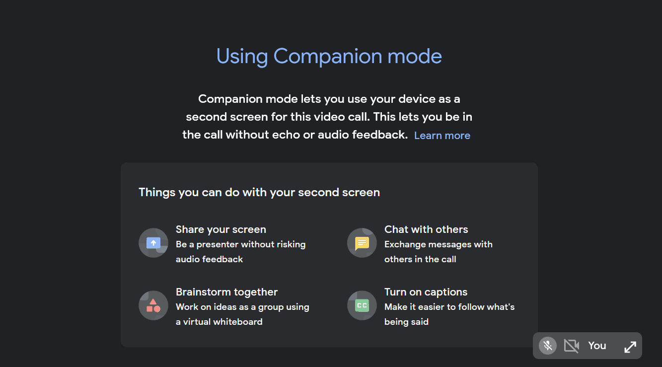 google meet companion mode features