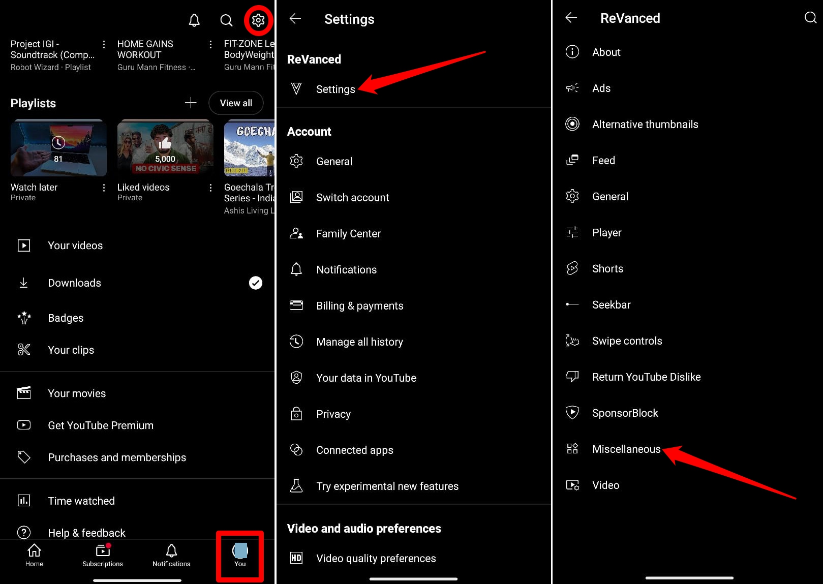 youtube revanced miscellaneous settings
